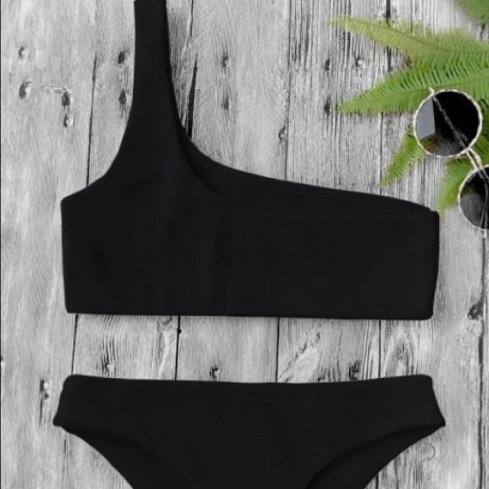 One Shoulder Black Bikini Set